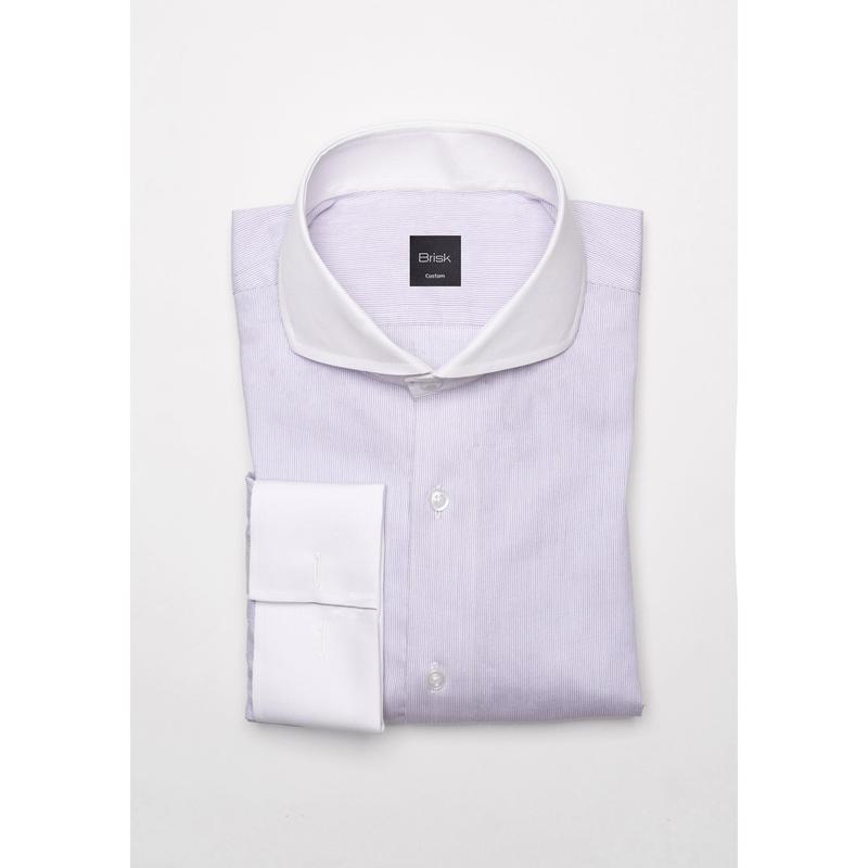 Pastel Lilac Pinstripes Pima Cotton Shirt - White Cutaway Extreme Collar