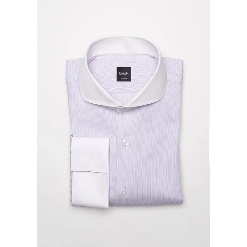 Pastel Lilac Pinstripes Pima Cotton Shirt - White Cutaway Extreme Collar