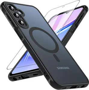 Galaxy A15 5G Phone Case,Magnetic Samsung Galaxy A15 5G Case for Magsafe with Tempered Glass Screen Protector,[Shockproof Military] Translucent Back Slim Bumper Cover Samsung A15 5G Case, Black
