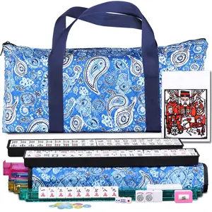 LEMY American Mahjong Game Set, 166 Premium White Tiles, 4 All-in-One Racks with Pushers, Mahjong Tile Set with Blue Carrying Bag