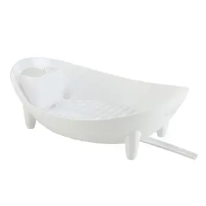 Dish Drying Rack Oval Shaped Drainer with Utensil Holder Plate Bowl Cutlery Storage Container Vegetable Basket Kitchen Counter Cabinet Organizer