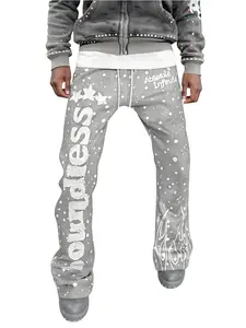 Men's Simple Print Fashionable Warm Grey Flared Sweatpants (Medium M)