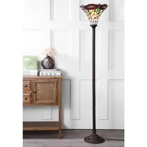 JONATHAN Y Dragonfly Tiffany Torchiere LED Floor Lamp; for Living Room,Bedroom, Kitchen, Office