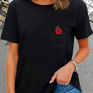 100% Cotton Ladybug In The Pocket Funny Pocket Ladybug T-Shirt Shirt