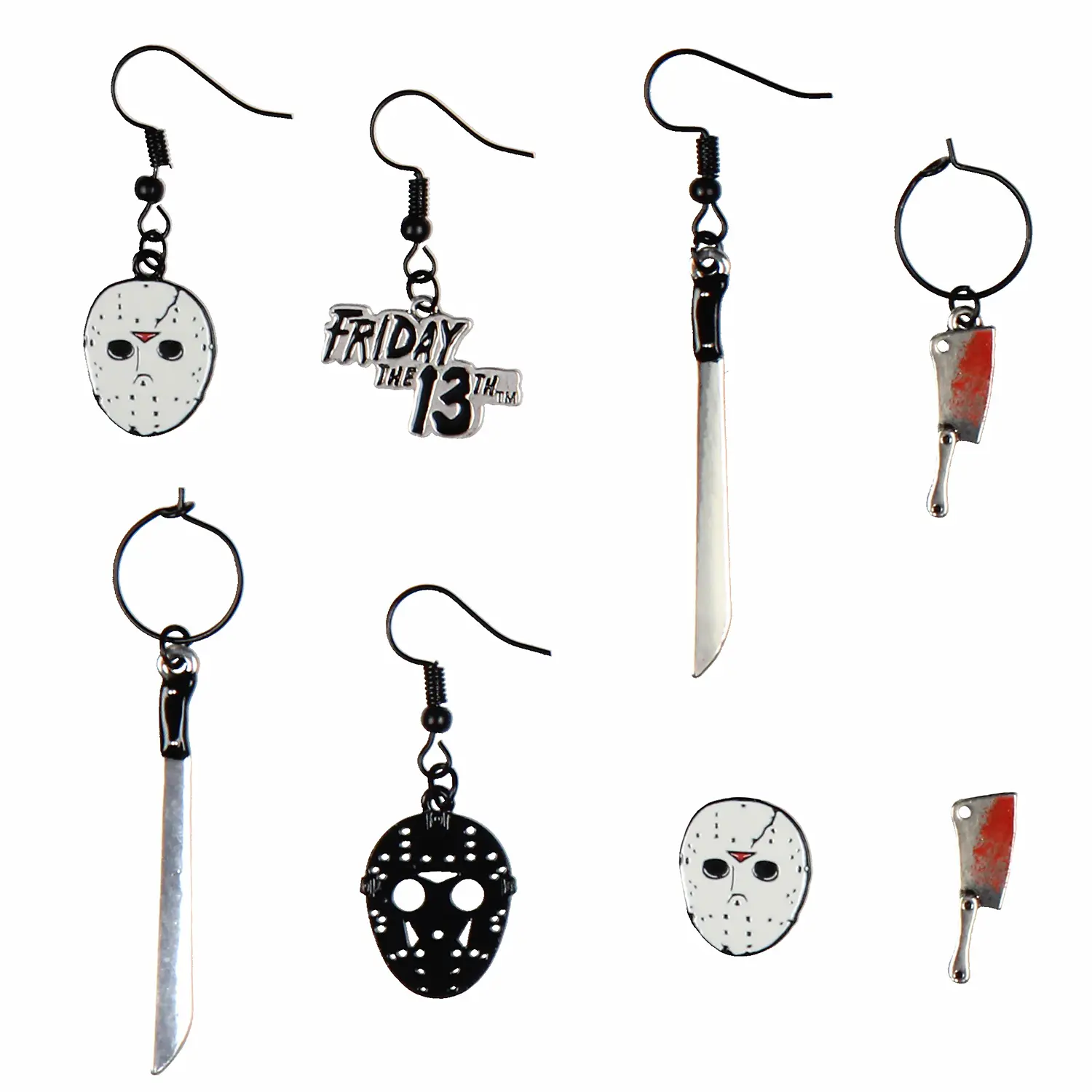 Friday The 13th Costume Jewelry Stud Dangle Closed Back Earrings Set 4 Pack