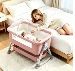 Baby Bassinet Bedside Sleeper, 6-Level Height Adjustable Beside Crib with 5° Anti-Reflux Incline, Foldable Rocking Cradle with Storage Basket, Lockable Wheels & Breathable Mesh, Includes Washable 4D Air Fiber Mattress for Newborn Infant newton