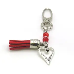 Have one to sell? Sell now Heart Purse Charm Red Tassel Beaded Bag Charm Keychain Handmade Gift