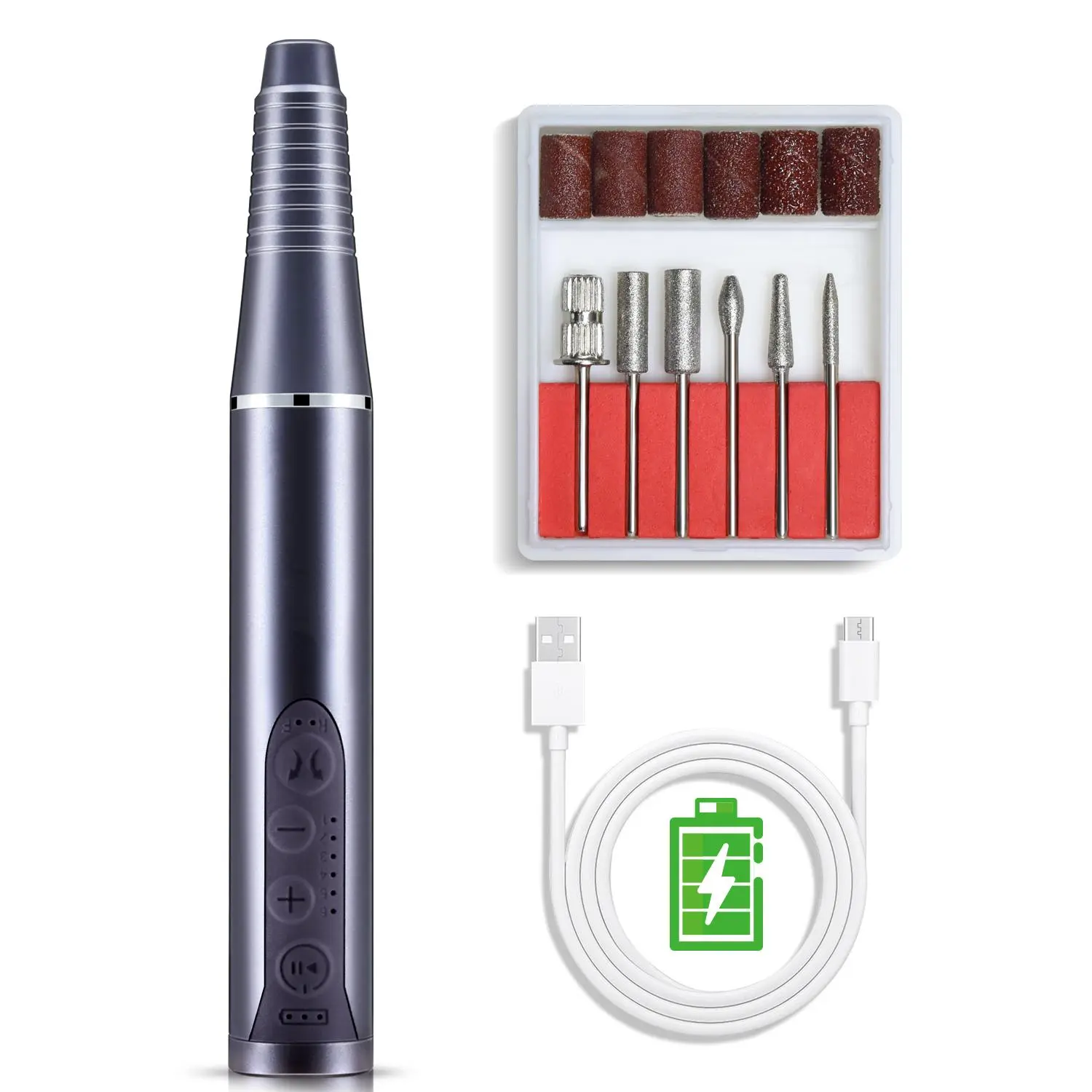 JODSONE Professional Nail Drill Machine, 30000 RPM Rechargeable Electric Manicure Tool, Portable and Compact E-File Kit with 6 Bits for Polishing, Home and Salon Use, Nail Care Product, Nail Tech Supplies