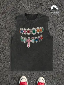 Men's Cross Graphic Colorful Rhinestone Decor Tee, Regular Fit Casual Short Sleeve T-shirt for Summer, Men's Top for Daily Wear, Menswear