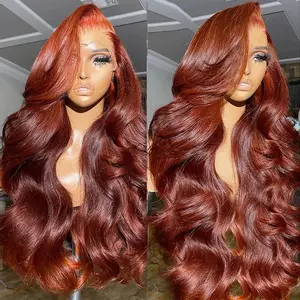 Bling Hair 34inch Reddish Brown Body Wave Pre Plucked 13x4 13x6 Hd Lace Frontal Human Hair Wig Brazilian Wavy Color Wig for Black Women with Baby Hair 34inch #Summervibes