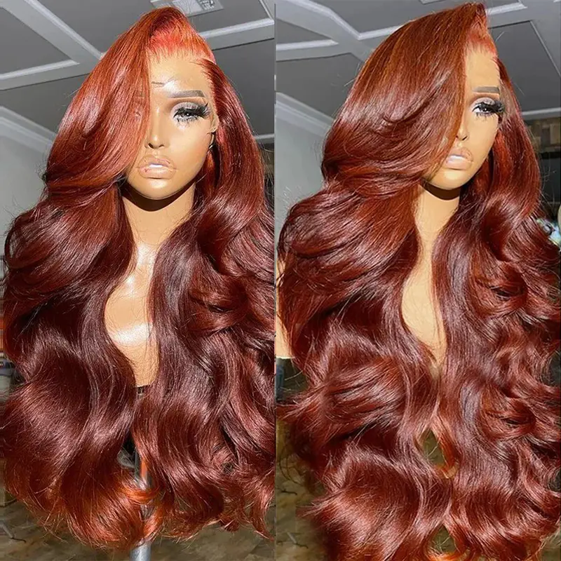 Bling Hair 34inch Reddish Brown Body Wave Pre Plucked 13x4 13x6 Hd Lace Frontal Human Hair Wig Brazilian Wavy Color Wig for Black Women with Baby Hair 34inch #Sohochic