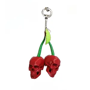 Cherry Skull Keychain - 3" Unique Artwork 3D Printed Keychain for Keys Backpacks & Spooky Car Mirrors
