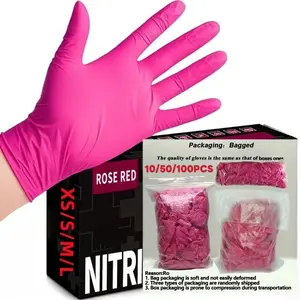 10/50/100pcs pink disposable nitrile gloves, for Hand, suitable for household chores, dishwashing, car washing, bathroom, home cleaning, kitchen cleaning, nail art and hairdressing, tattoos and hair dyeing (XS/S/M/L size optional)