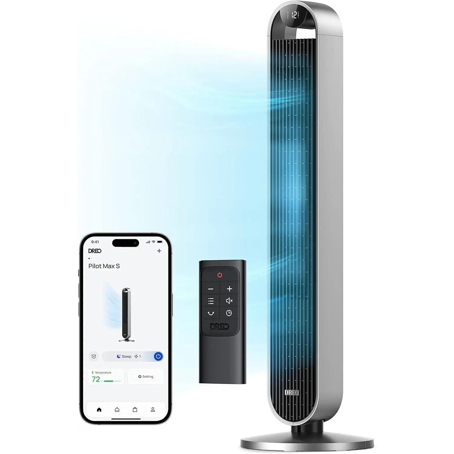 DREO Tower Fan for Bedroom, 42 Inch 120° Oscillating Fan, 20dB Quiet DC Motor, 28ft/s Velocity Bladeless Standing Fan with 12 Speeds, 4 Modes, 12H Timer Cooling Fans for Home, Living Room