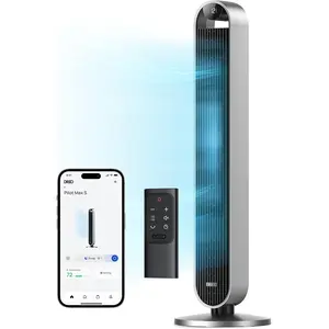 DREO Tower Fan for Bedroom, 42 Inch 120° Oscillating Fan, 20dB Quiet DC Motor, 28ft/s Velocity Bladeless Standing Fan with 12 Speeds, 4 Modes, 12H Timer Cooling Fans for Home, Living Room