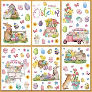 70Pcs Easter Window Clings Decorations, Double Sided Easter Bunny Window Static Stickers Happy Easter Spring Flower Egg Window Decals for Home Office Classroom Easter Spring Party Decor