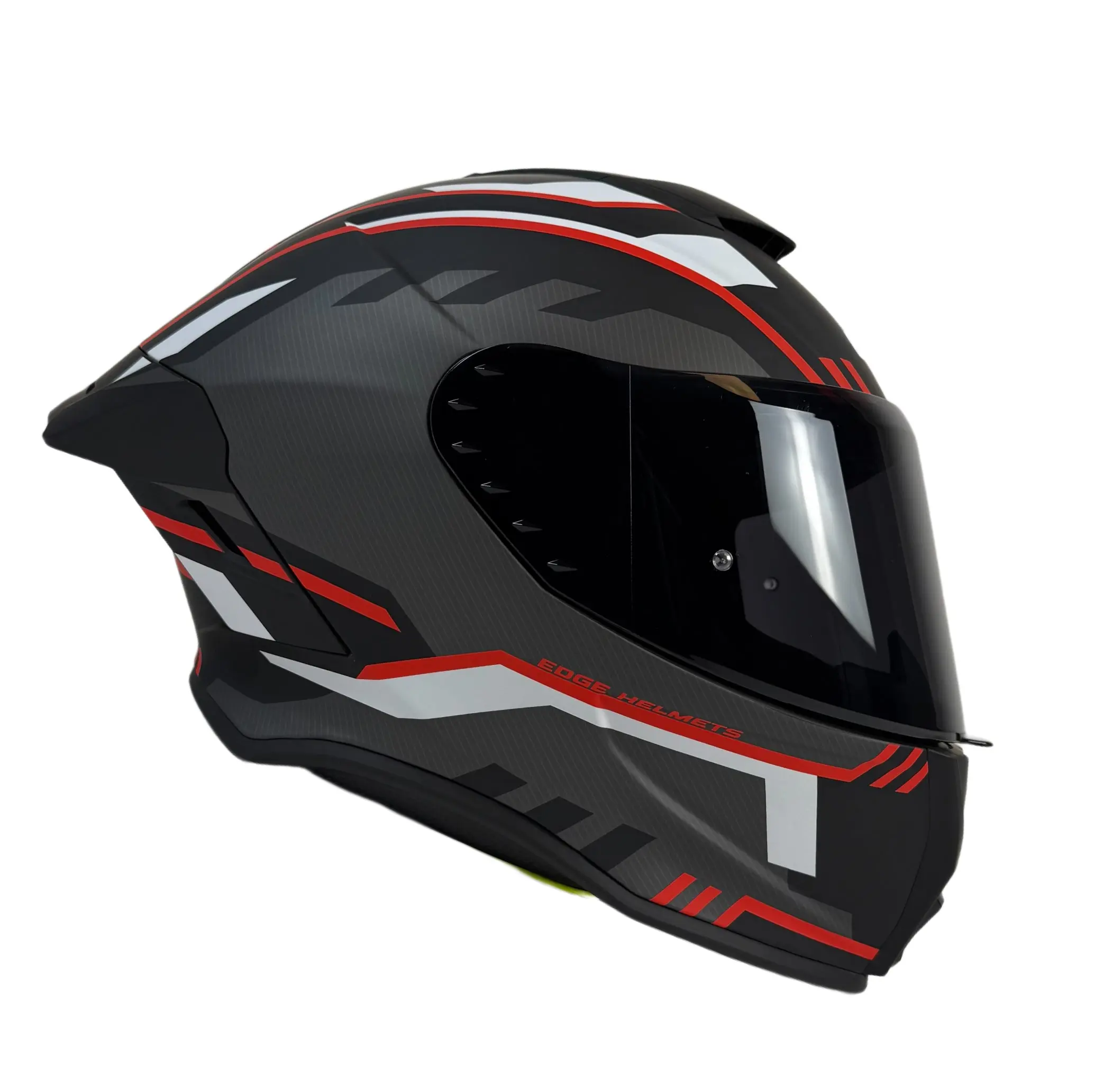 EDGE Shanghai Full Face Motorcycle Helmet, DOT & ECE Approved — Hunter Black & Red.