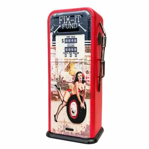 Vintage Gas Pump Metal Coin Bank Pin-Up Girl Double-Sided Retro Man Cave Decor