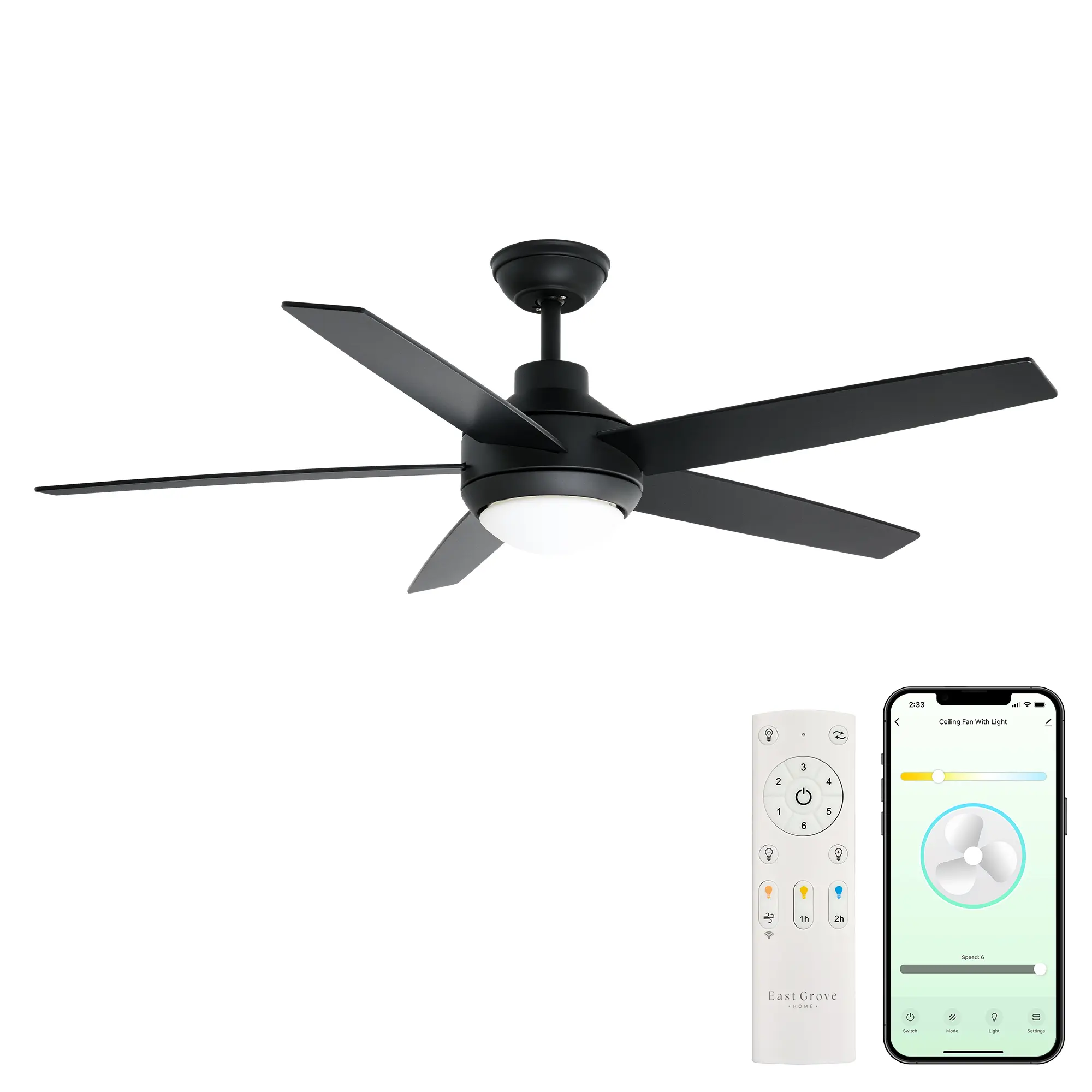 Airvana 52in 5-Blade Indoor or Outdoor Smart Ceiling Fan with Remote Control & App Control