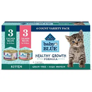 Blue Buffalo Baby Blue Kitten Wet Cat Food Variety Pack 6 Count 3 oz Cans High Protein Grain Free Chicken & Salmon Recipes with DHA & Taurine