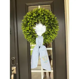 Blue gingham Wreath Scarf – Personalized Monogrammed Fabric Sash for Wreath & Door Decor