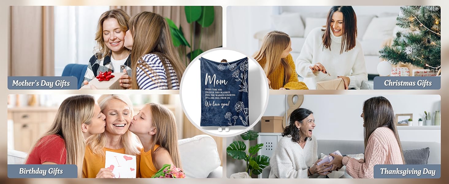 GiltGlimmer: A Gift for Mom — Mother's Day & Birthday Commemorative Blanket | A Thoughtful Gift from Children to Their Mother — A Heartwarming "We Love You" Tribute | Size: 60" x 50" | Color: Blue