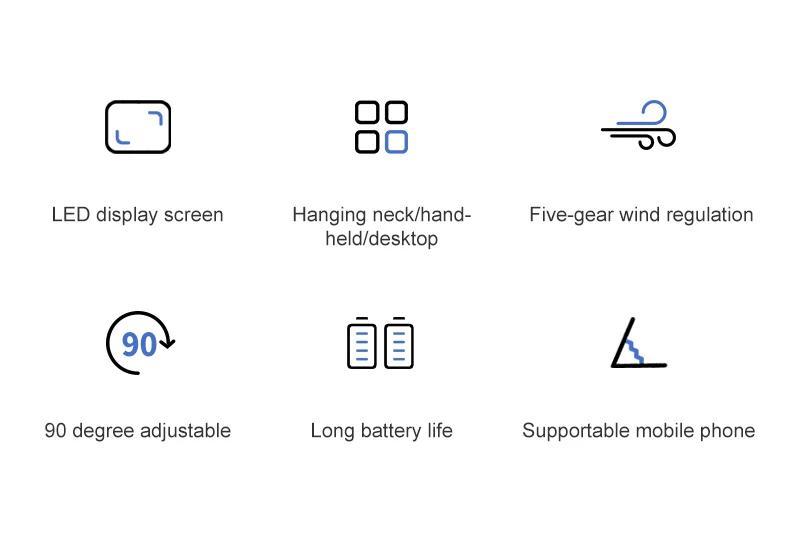 3000mAh Handheld Mini Fan Foldable Portable Neck Hanging Fans 5 Speed USB Rechargeable Fan with Phone Stand and Display Screen