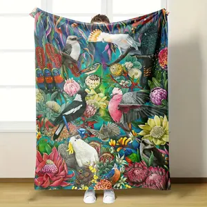 1pc, Romantic, Elegant, and Stylish Floral Parrot-themed Flannel Blanket. Ultra-soft, Warm, Machine Washable, Suitable for All Seasons, and Extremely Comfortable. Ideal for Use on Sofas, Beds, During Travel, Camping, in Living Rooms