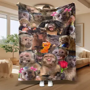 High-definition Funny Monkeys Face Blanket, Ultra Soft 270g/m² Fleece Fabric, Perfect for Home Decor, Suitable for Bed, Sofa, Travel Gifts, Cozy Blanket Throw, Soft Blankets