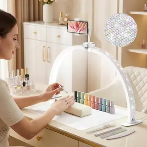 Half Moon Light for Desk: 29" Foldable Nail Light for Desk with Phone Holder - 3000K-6500K 3 Color Modes 10 Brightness for Salon Nail Technicians & Home DIY Manicure Enthusiasts for Gifts for Women(Diamond)