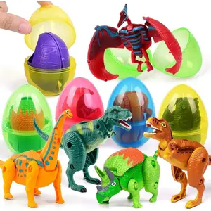 Easter Eggs Filled with Dinosaur Toys Jumbo Deformation Dinosaur Eggs Easter Egg Fillers Plastic Surprise Eggs Easter Basket Stuffers Easter Party Favors for Kids Boys Girls Toddlers 6 Pack