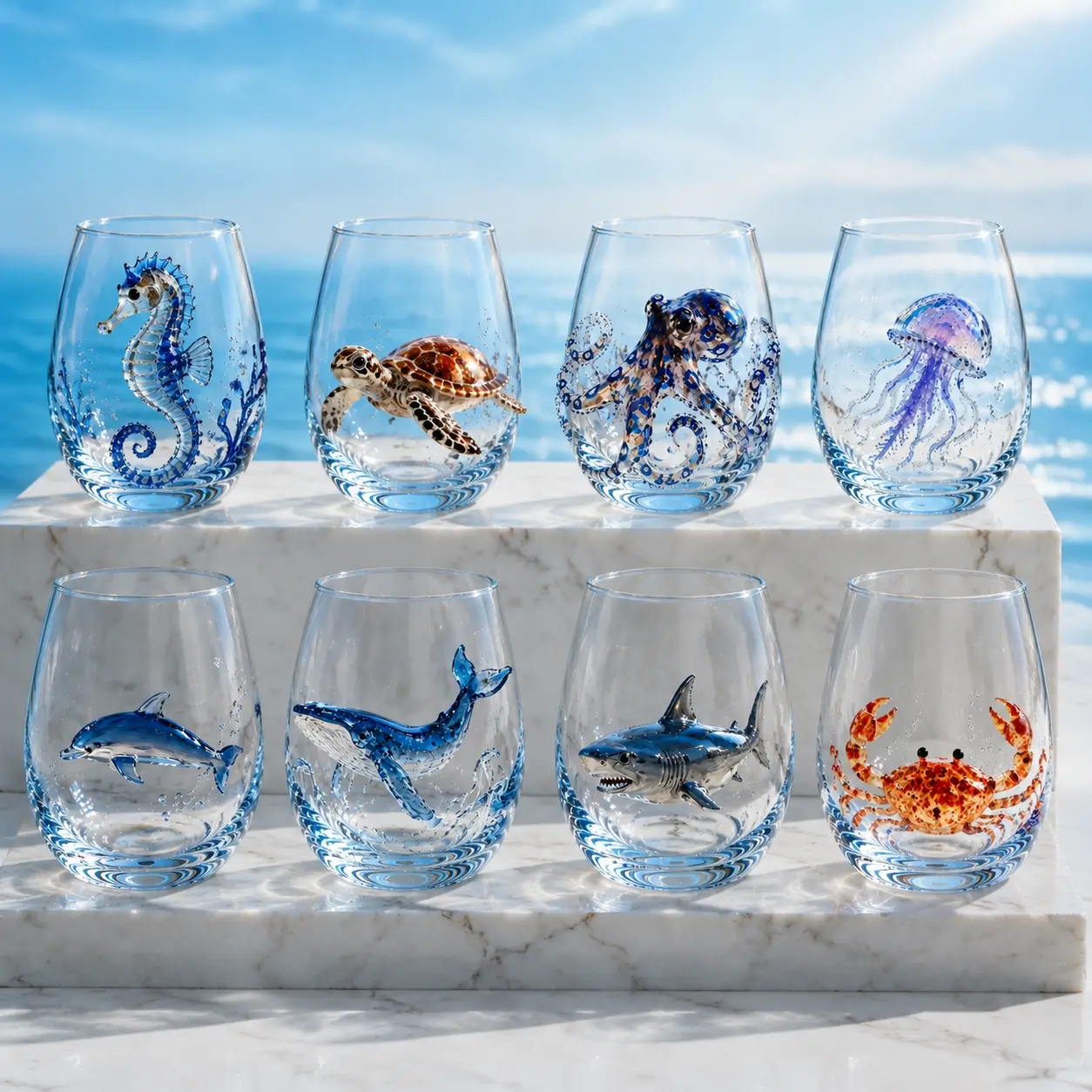 3D Ocean Animal Glass Cup, 10oz High Borosilicate Whiskey Tumbler with Sea Creature Design, Unique Drinking Glass Gift for Ocean Lovers