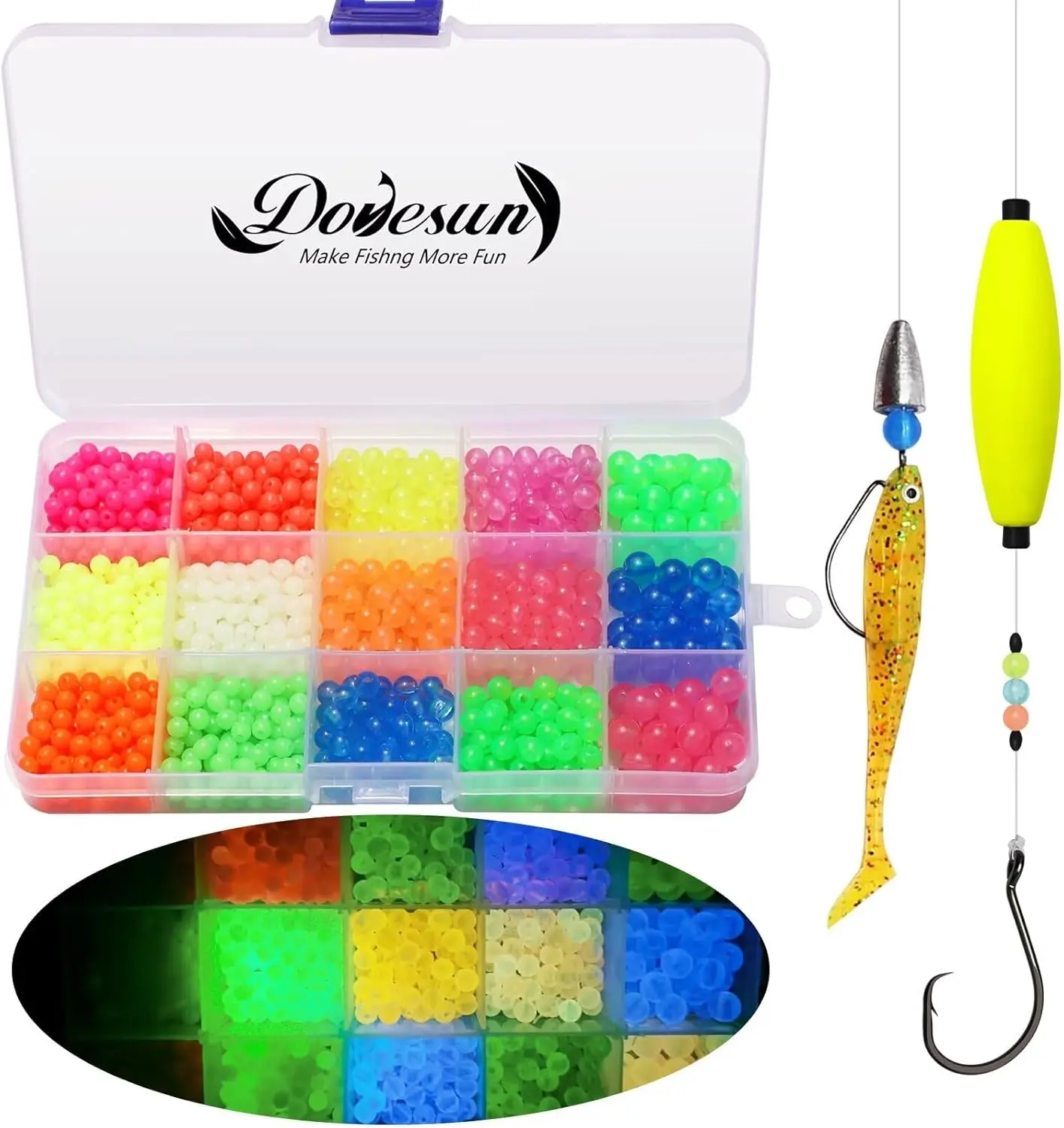 1035pcs/600pcs Fishing Beads Fishing Line Beads Glow in Dark Fishing Beads for Saltwater Colorful Beads for Fishing Rigs Fishing Bait Eggs