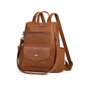 Women's Elegant PU Leather Backpack, 2024 New Style Fashionable Solid Color Backpack, Casual Versatile Backpack for Work & Travel & College, Convertible Backpack Purse