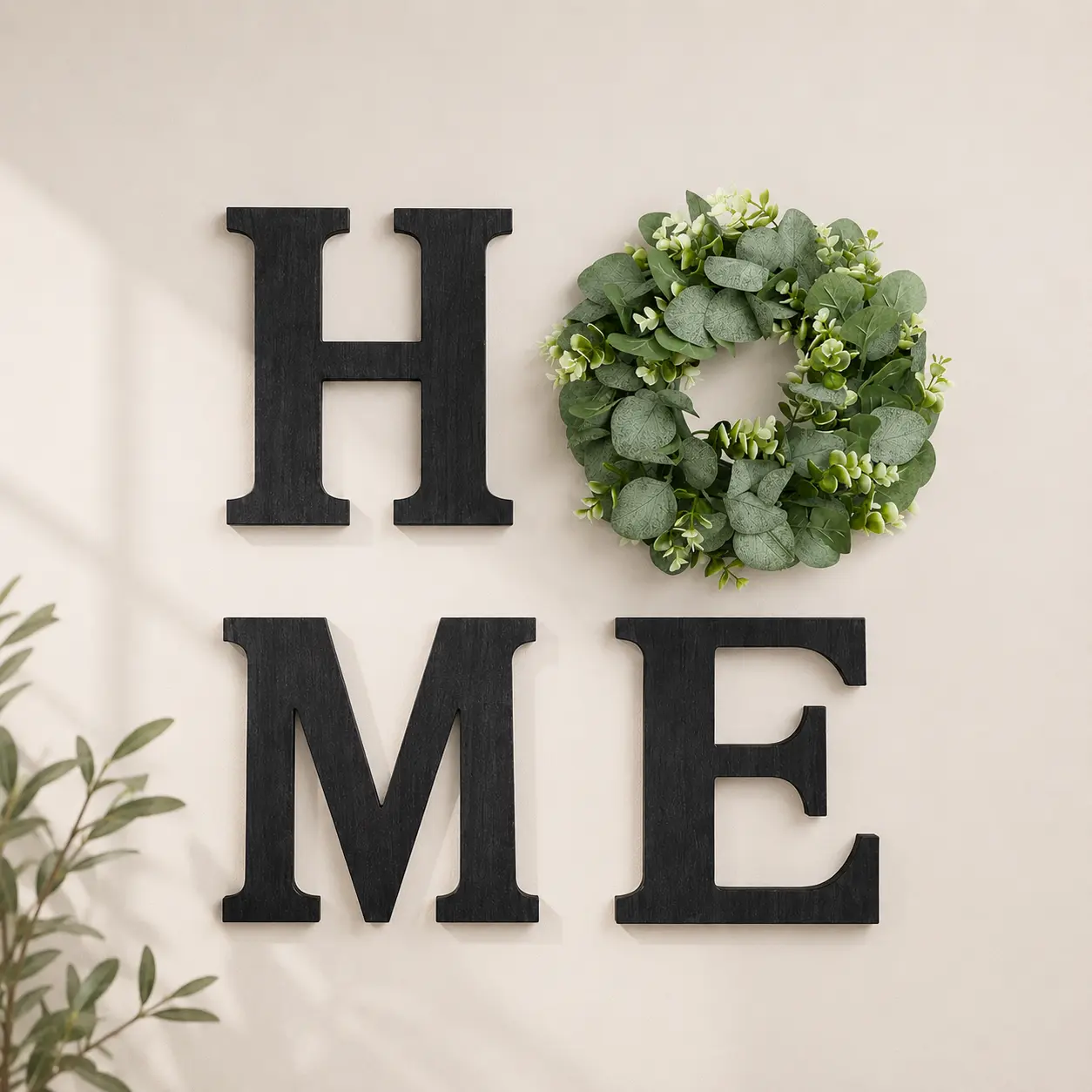 Farmhouse Wooden Wall Decor Sign with Eucalyptus Wreath & Hanging Letters, Rustic Home Decor for Living Room Entryway, Summervibes Gift