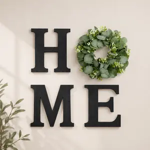 Farmhouse HOME Wall Decor Sign with Eucalyptus Wreath, Rustic Wooden Hanging Letters for Living Room Entryway Kitchen House Decor, Summervibes outdoorfun