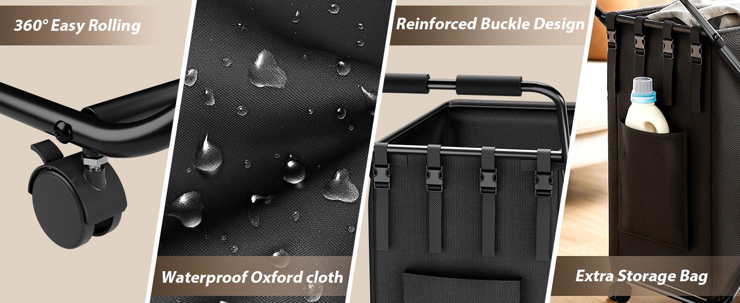Uniflasy Rolling Laundry Hamper with Wheels, 43 Gal (160L) Large Laundry Basket with Lockable 360° Wheels, Metal Frame, Removable Water-Resistant Liner for Laundry Room Bedroom, Black