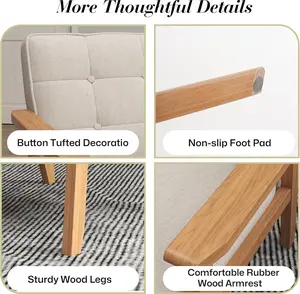 KCC Mid-Century Modern Linen Fabric Accent Chair, Upholstered Tufted Leisure Chair Comfy Reading Side Chair with Armrest and Solid Wood Frame for Living Room Bedroom Balcony(Green)