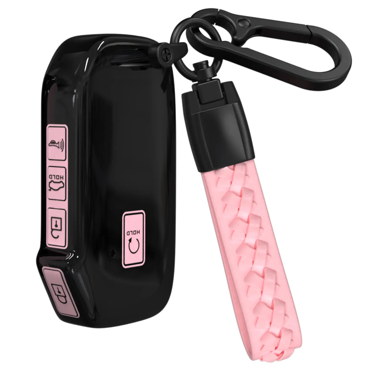 ACEBOY for Kia Key Fob Cover with Keychain, Soft TPU Key Case for Kia 2018-2025 Cerato Ceed Forte NIRO Telluride Seltos Soul Protective Key Cover (Black/Pink,5 Buttons)