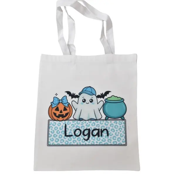 Halloween Ghost Trick or Treat Bag, Personalized Canvas Ghost Candy Tote Bag for Kids and Adults