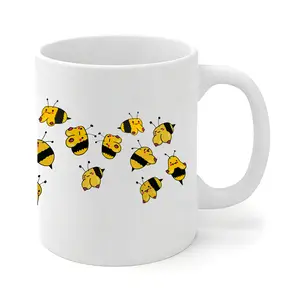 Happy Bee Heart Ceramic Mug | Kawaii Bumblebee Design Coffee Cup