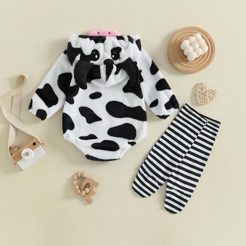Baby Costume Romper with Stockings 2 Pcs Set Cute Zip Up Hooded Cow/Penguin/Monster Costume for Fall & Halloween