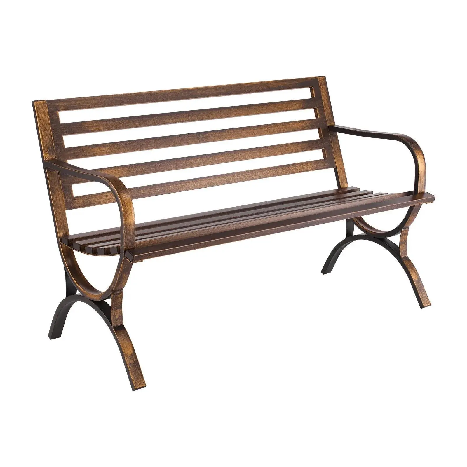 【Summerfinds】VEVOR Outdoor Bench,  50 inch, Carbon Steel Metal Frame with Slatted Pattern Backrest and Round Edge Armrests, Weatherproof Outside Bench for Patio, Garden, Park, Yard, Front Porch, Antique Bronze