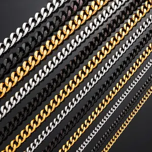 3.5mm/5mm/7mm/9mm Thickness Stainless Steel Cuban Curb Link Chain Necklace for Men Boys Silver Gold Black Color 14 to 30 Inches