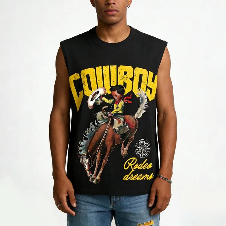 Sopula Studio Men's Cowboy Rodeo Dreams Print Tank Top Sleeveless Casual Crewneck Workout Tanktop