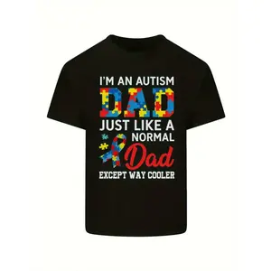 Men's Autism Dad Graphic T-Shirt - Autistic Father's Day Themed Print, Sports Style, Perfect Gift for Autism Dads & Family Gatherings
