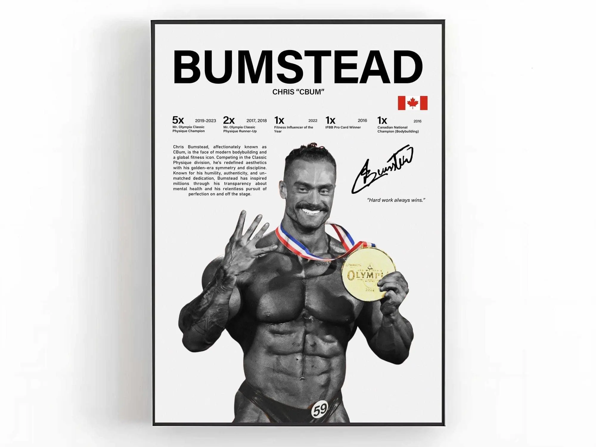 Chris Bumstead Poster Bodybuilding Wall Art Gym Print Sports Room Decor Fan Gift( Unframed - Print Only )