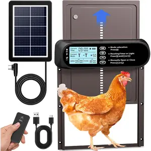 Automatic Chicken Coop Door Solar , LCD Screen Electric Auto Chicken Coop Door with Timer & Light Sensor,  Rechargeable Automatic Chicken Door Opener with Remote Control & 4 Modes