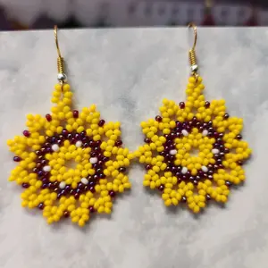 Beaded Yellow  Flowered Earrings with Vibrant Colors and Intricate Design