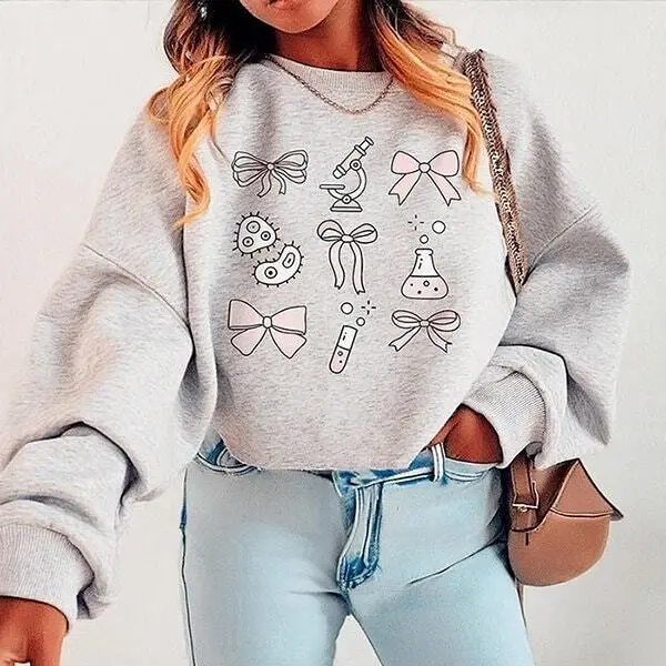 Coquette Lab Tech Short Sleeve T-SHIRT OR Sweatshirt , Girly Medical Laboratory Tech TEE, Cute Bows MLT Shirt, Lab Tech Week Gift Cotton Fabric